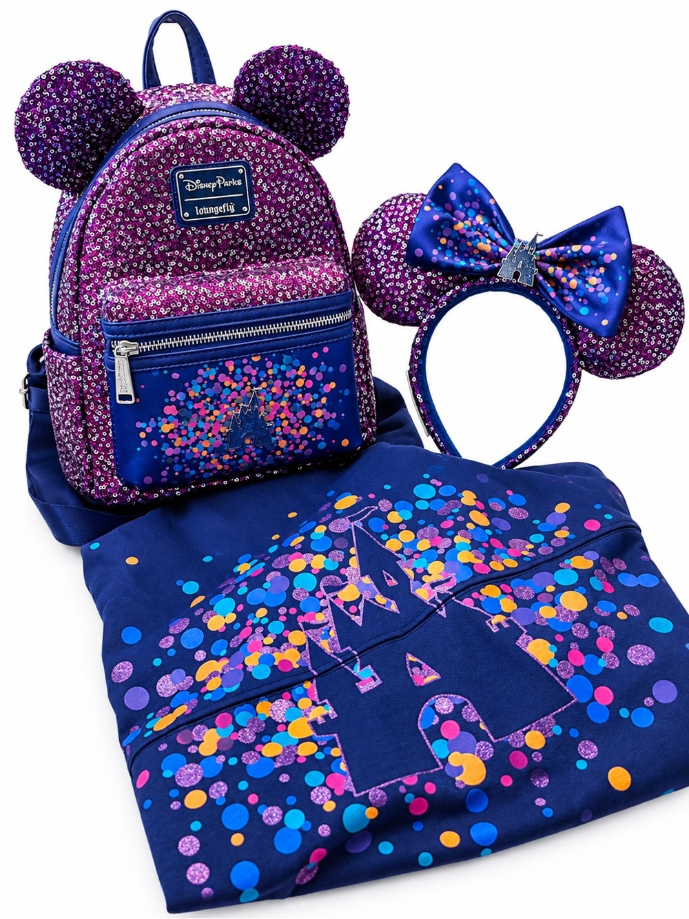 Disney Purple Sequin Minnie Ear Backpack, Headband & Spirit Jersey size XS